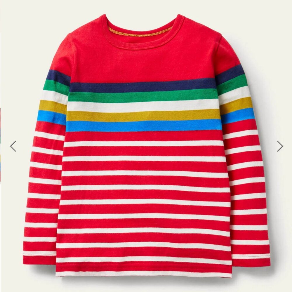 Boden Breton T-Shirt Rockabilly Red/Ivory Rainbow Size 11-12